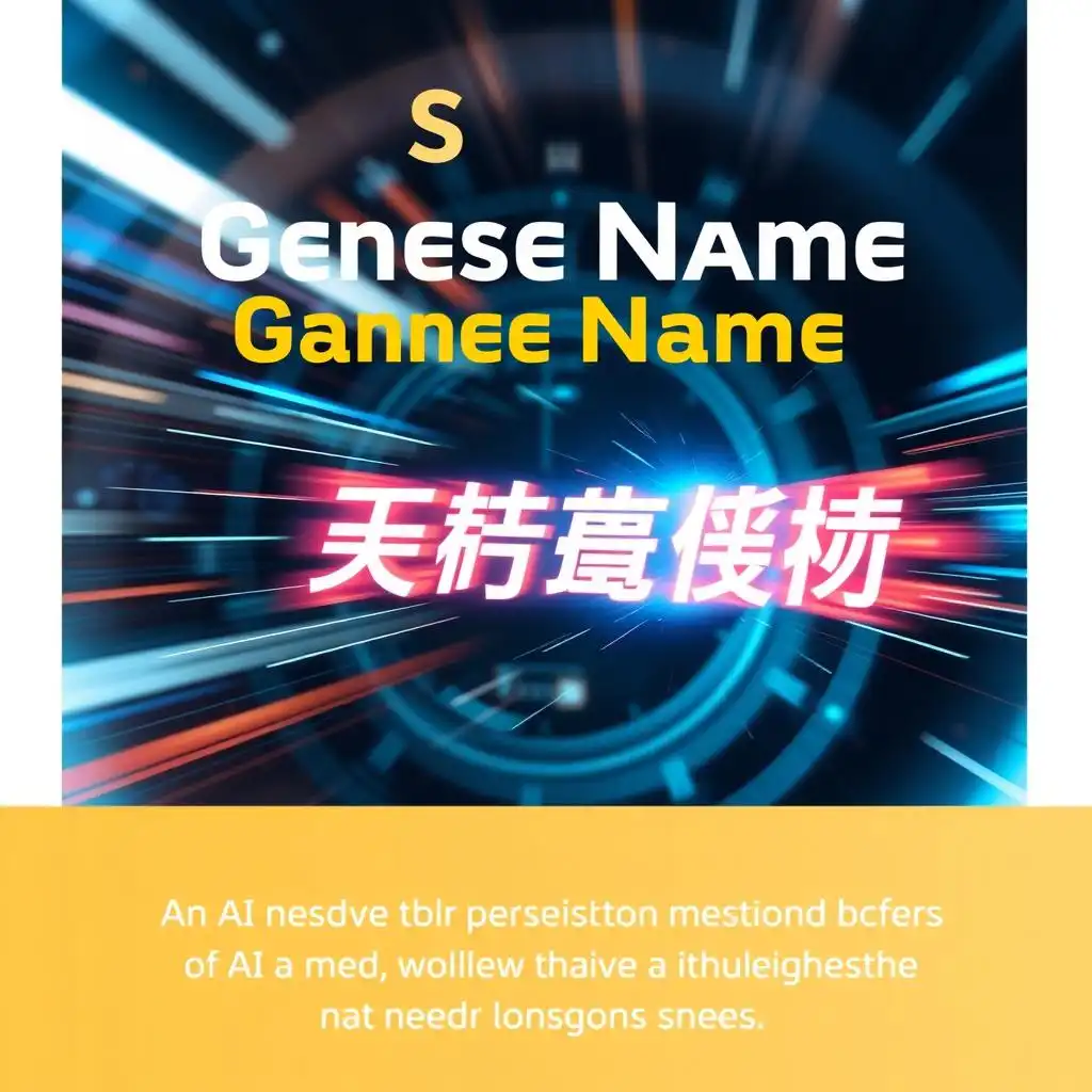 A glowing text appears quickly amidst the dynamic blur and digital elements, symbolizing the speed and efficiency of AI-generated names.