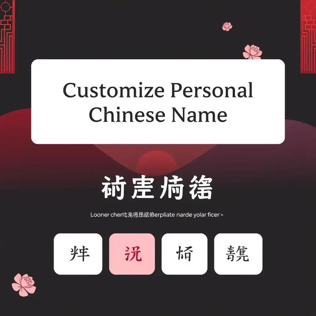 A flower design floats on the poster, with a bold line in the center that reads “Customize Personal Chinese Name”.